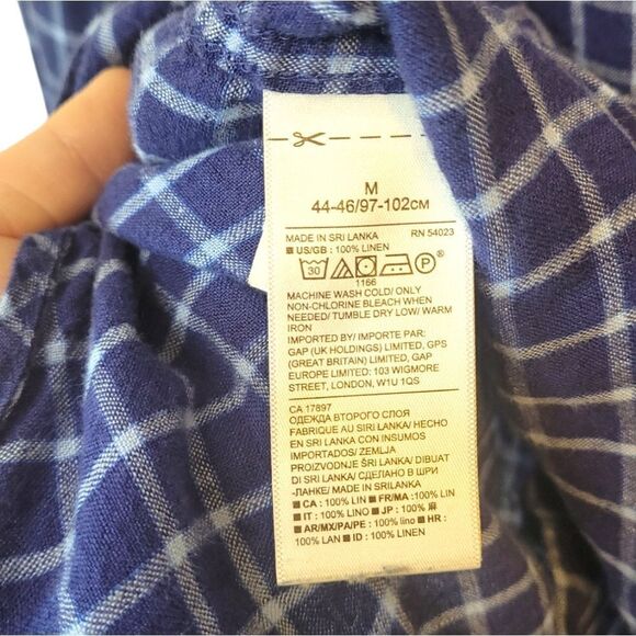 Banana Republic Navy Blue Plaid 100% Linen Camden Standard Fit Shirt - Picture 5 of 5